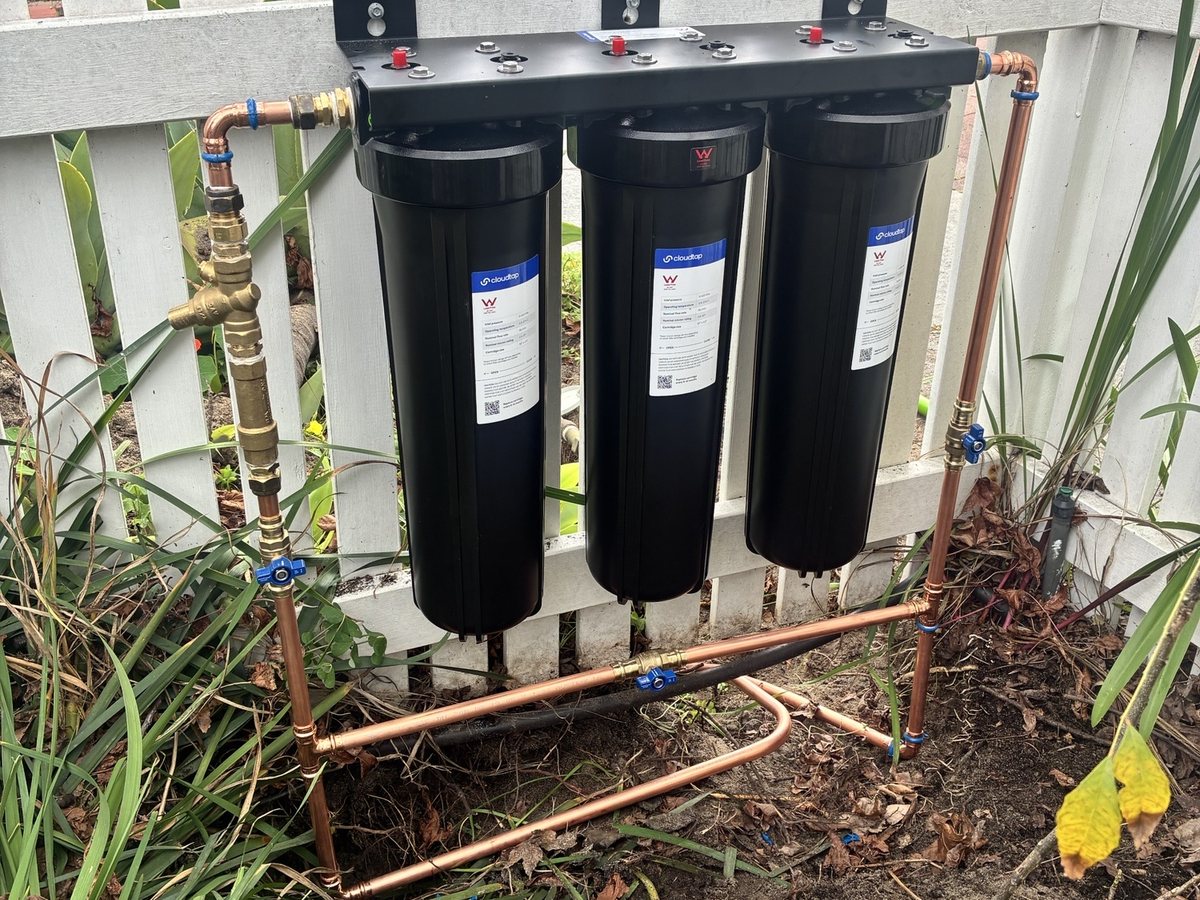 Completed three-stage whole house water filter, Perth