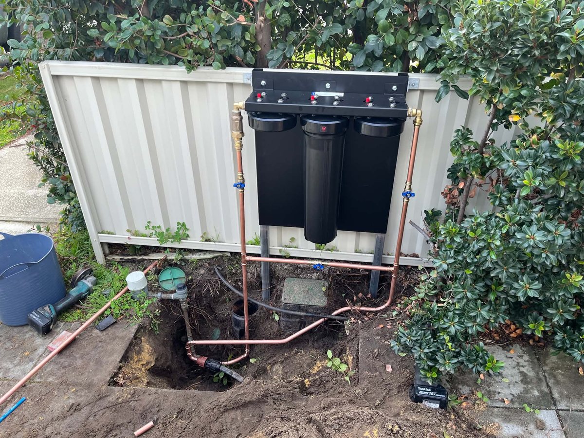 Whole house water filter being installed at the mains, Mount Hawthorn Perth