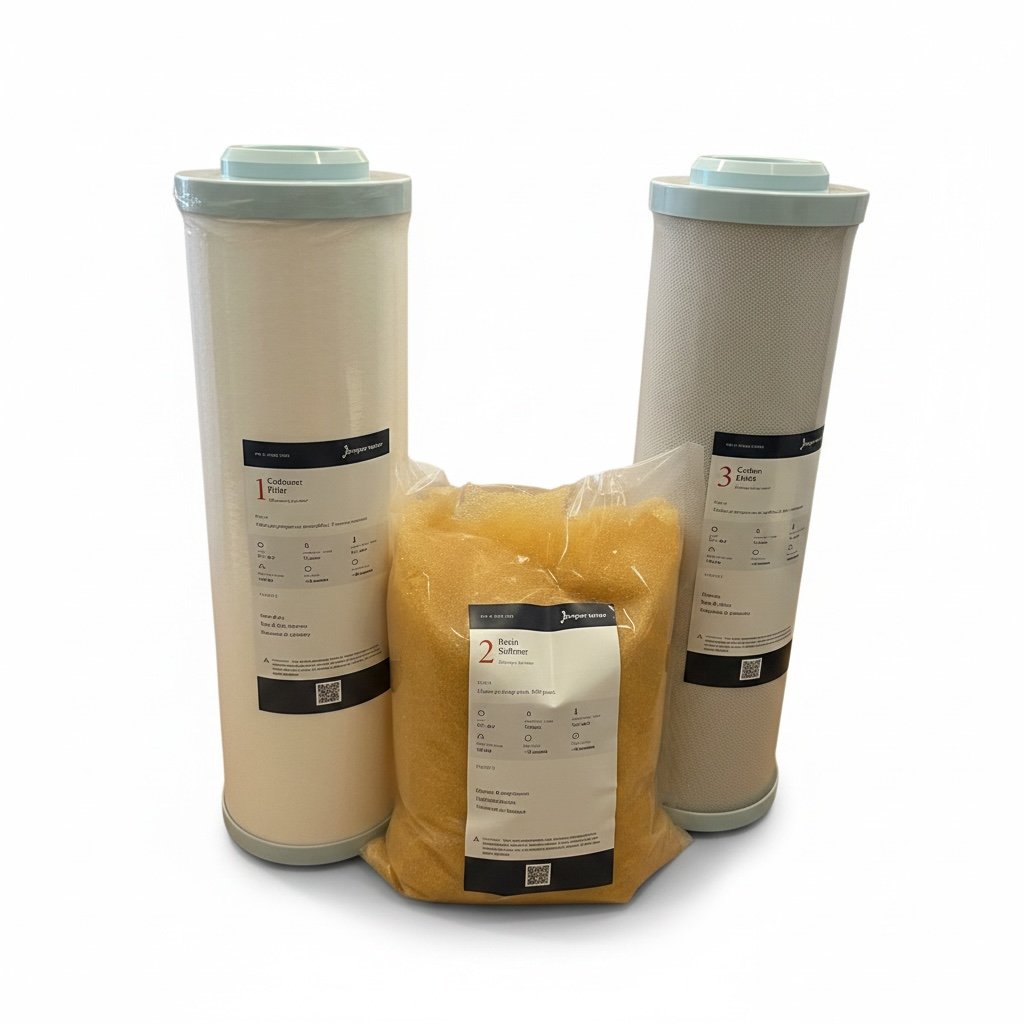 ProperWater CHF replacement filter set — sediment cartridge, resin softening media and activated carbon block