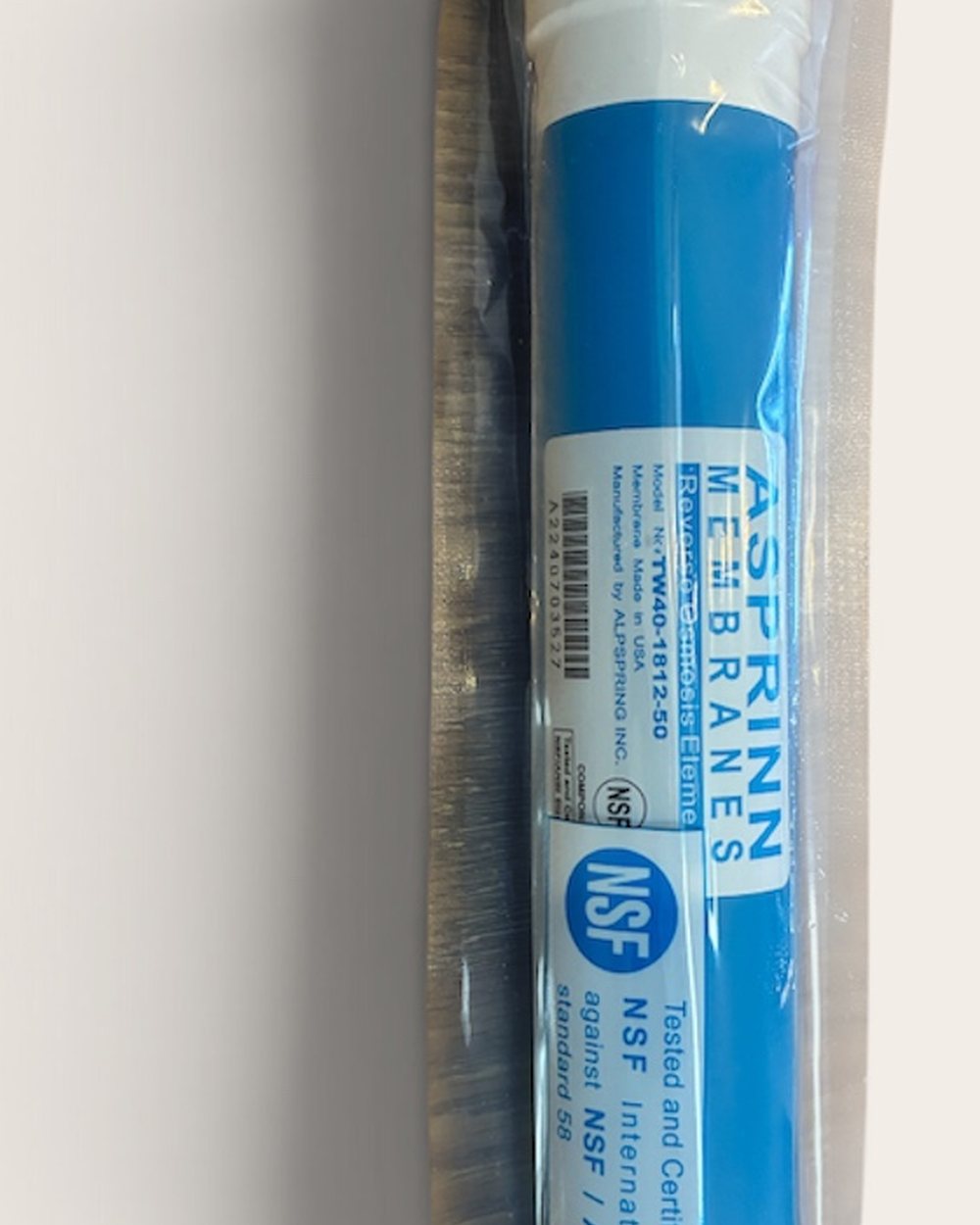CHF-compatible reverse osmosis membrane, standard 1812 size, sealed in its packaging